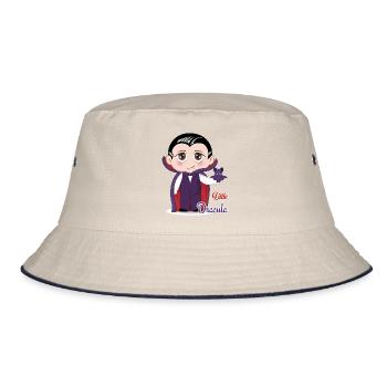 Süßes Chibi Kleines Dracula-Vampirkind Halloween - Bucket Hat - Natur/Navy - Vorne