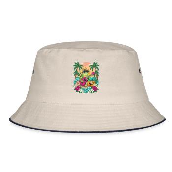 Pumpkin Lizard Rock Halloween Tropical - Bucket Hat - Natur/Navy - Vorne