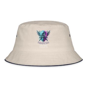 Totenkopf Neon, Synthwave, Cyberpunk, Halloween - Bucket Hat - Natur/Navy - Vorne