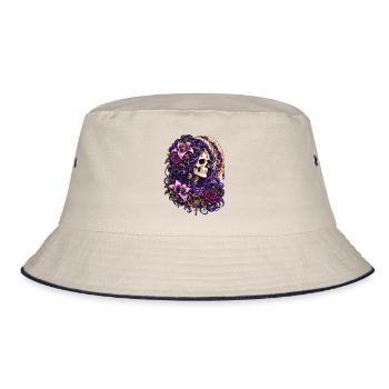 Schädelfrau, Mondblumen, Lila, Gotisch, - Bucket Hat - Natur/Navy - Vorne