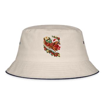 Dackel Weihnachtsgeschenkschlitten - Bucket Hat - Natur/Navy - Vorne