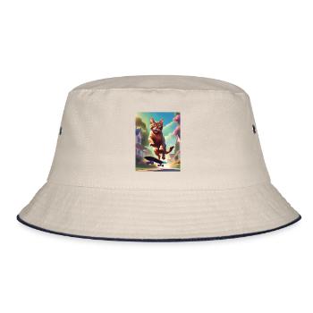Katze Skateboaring - Bucket Hat - Natur/Navy - Vorne