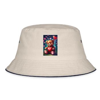 Heart balloons and teddy bear - Bucket Hat - ecru/navy - Front
