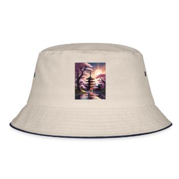 Japanische Gebäude während Sakura - Bucket Hat - Natur/Navy - Vorne