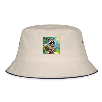 Waschbär mit Ukulele 2 - Bucket Hat - Natur/Navy - Vorne