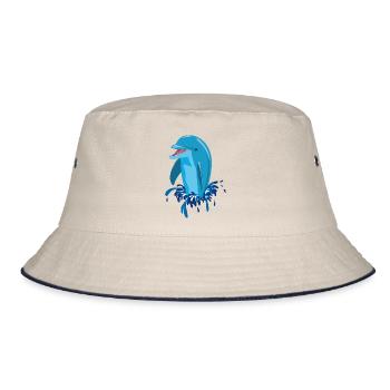 Delphin blau lachend - Bucket Hat - Natur/Navy - Vorne