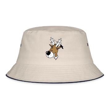 lustiges Comic Rentier mit Vogel auf dem Ohr - Bucket Hat - Natur/Navy - Vorne