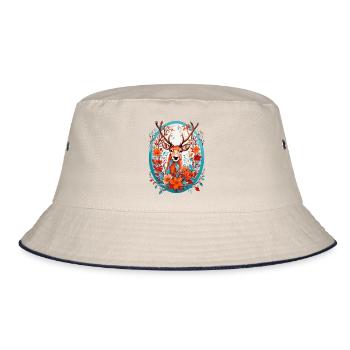 Hirsch mit Blumen - Bucket Hat - Natur/Navy - Vorne