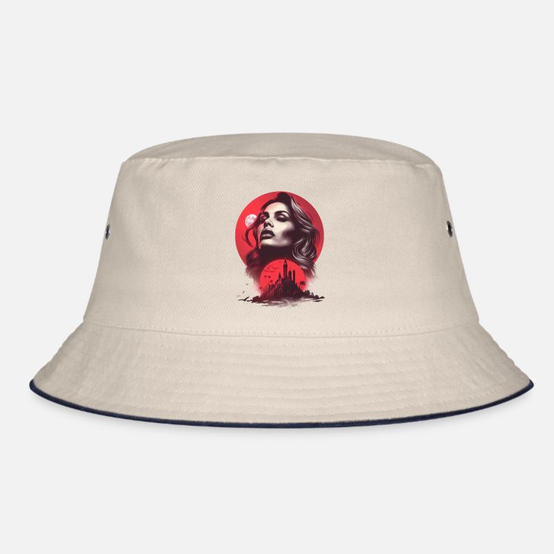 Frau Blickt Auf Schloss In Rotem Himmel Bucket Hat