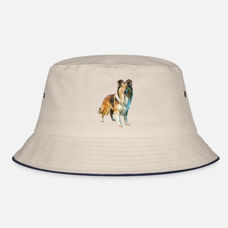 Border Collie - Cooles Low Poly Logo - Bucket Hat - Natur/Navy