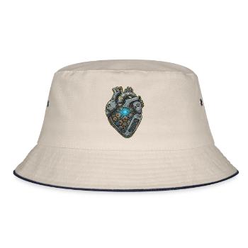 Mechanical Heart with Gears - Bucket Hat - ecru/navy - Front