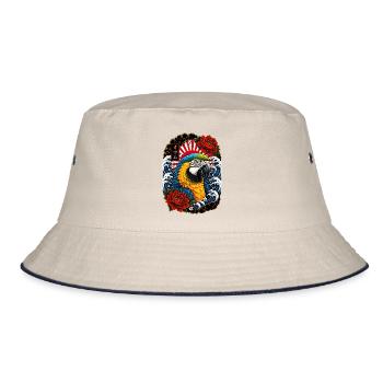 Ara Papagei im japanischen Irezumi Tattoo Stil - Bucket Hat - Natur/Navy - Vorne