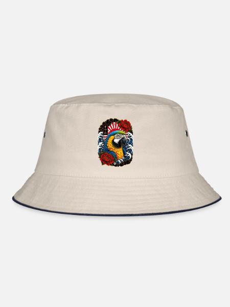 Ara Papagei im japanischen Irezumi Tattoo Stil - Bucket Hat - Natur/Navy - Vorne