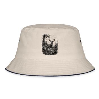 Majestic Deer in Nature in Drawing Style - Bucket Hat - ecru/navy - Front