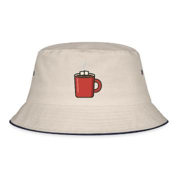 Heiße Schokolade & Marshmallows – Kleines Brust-Emblem - Bucket Hat - Natur/Navy - Vorne