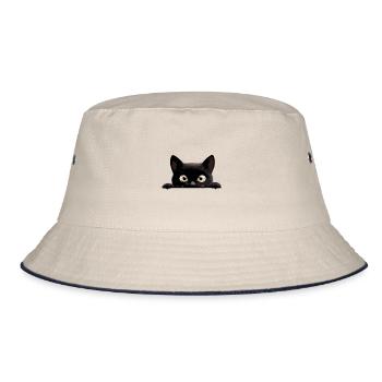 Katze Peeking Niedliche Entzückende Lustige Tier Karikatur - Bucket Hat - Natur/Navy - Vorne