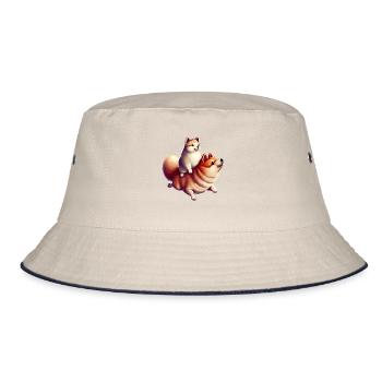 Shiba Inu Hund auf Rücken - Bucket Hat - Natur/Navy - Vorne