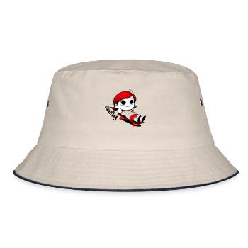 Kathy relaxed auf einem Skateboard. - Bucket Hat - Natur/Navy - Vorne
