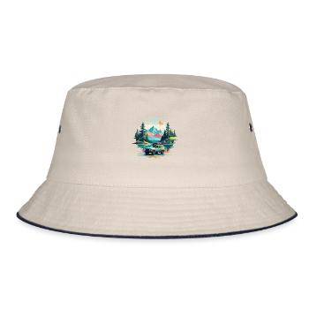 Serene Landscape Calm Tranquil Nature Outdoors - Bucket Hat - ecru/navy - Front
