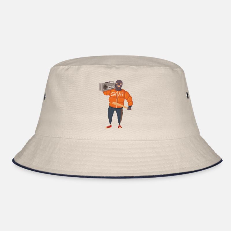 Gangster mit Baseballschläger und Ghettoblaster - Bucket Hat - Natur/Navy