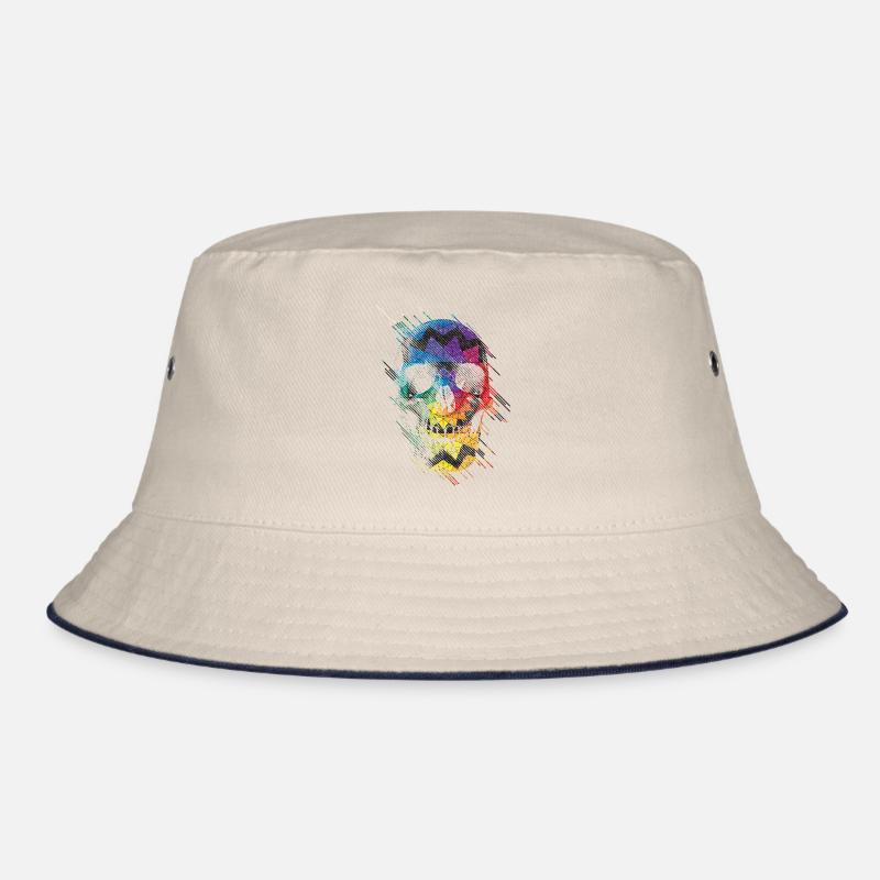 Geometric Skull - Bucket Hat - ecru/navy