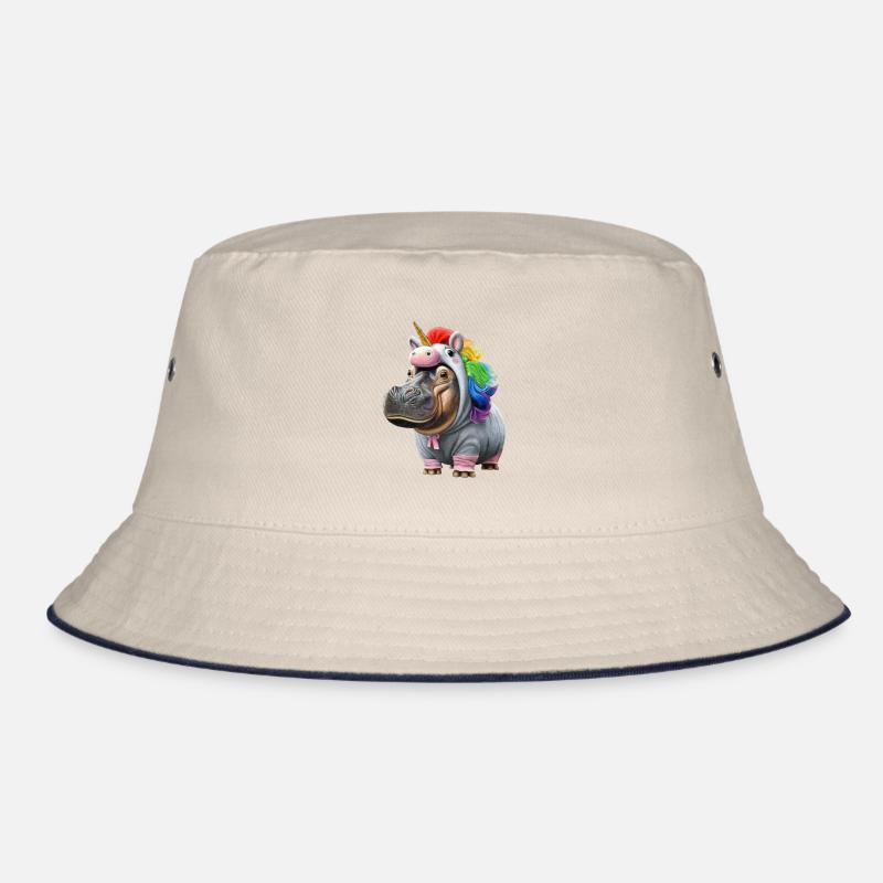 Hippopotamus Unicorn - Bucket Hat - ecru/navy
