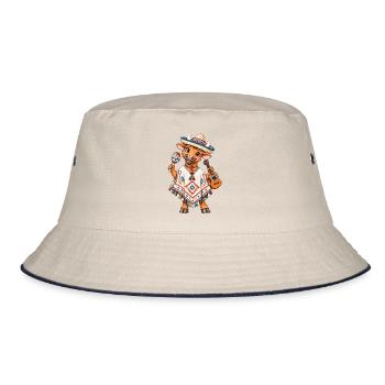 Mexiko Stier mit Poncho - Bucket Hat - Natur/Navy - Vorne