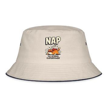 Schlafende Superhelden-Katze – Nap Superpower - Bucket Hat - Natur/Navy - Vorne