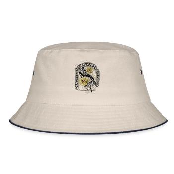 Raven and Peonies - Hand Drawn - Reading - Bucket Hat - ecru/navy - Front