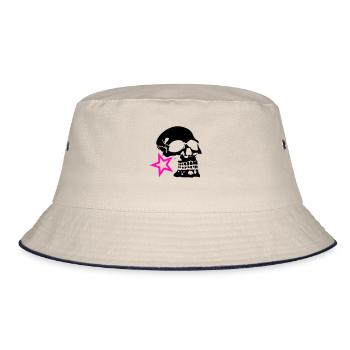 skull skull profile star logo - Bucket Hat - ecru/navy - Front