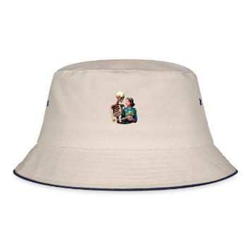 Skeleton with a girl - Bucket Hat - ecru/navy - Front