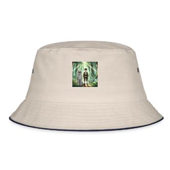 Mann mit Wolf Anime - Bucket Hat - Natur/Navy - Vorne