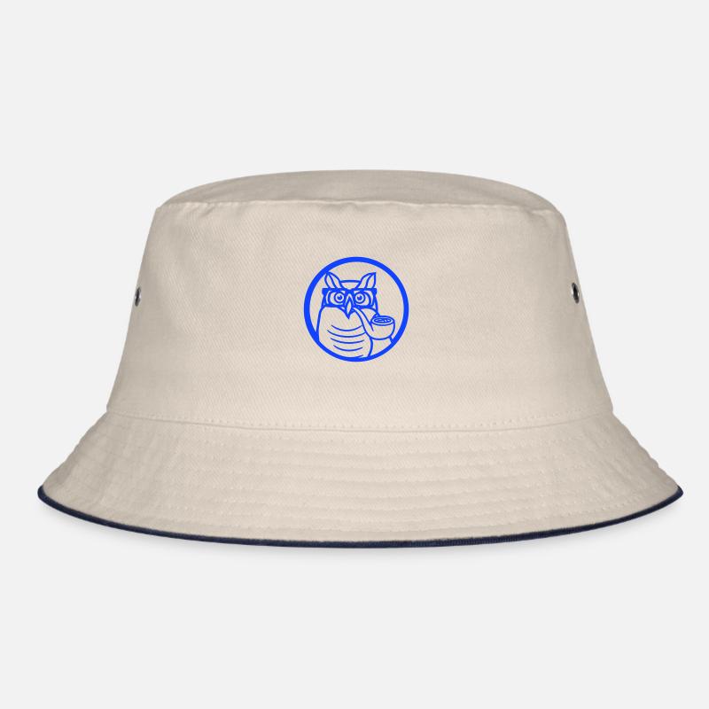Owl Pipe Smoking Old Grandpa Eagle Owl Branch Tree Forest Bucket Hat