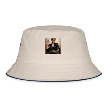 Powerful glamorous woman in a black suit gold - Bucket Hat - Natur/Navy - Vorne