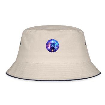 "Mystical Cat in the Cosmic Energy Field" - Bucket Hat - ecru/navy - Front