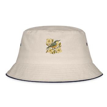 Kleiber auf blühendem Ast – Vintage Vogel - Bucket Hat - Natur/Navy - Vorne