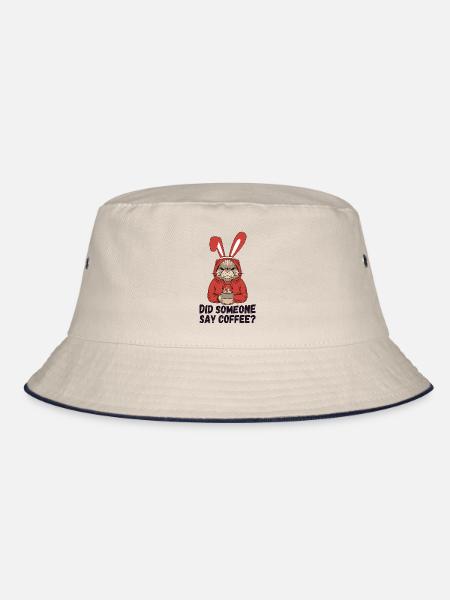 Hat jemand Kaffee gesagt? Katze mit Hasenohren - Bucket Hat - Natur/Navy - Vorne