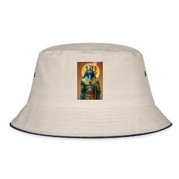 Ptah, blauhäutiger Gott, hält ein Zepter in der Hand, glühend - Bucket Hat - Natur/Navy - Vorne