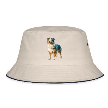 Australian Shepherd - Cooles Low Poly Logo - Bucket Hat - Natur/Navy - Vorne
