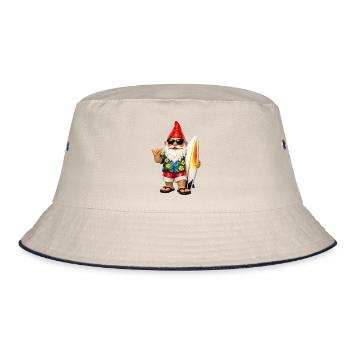 Cooler Gartenzwerg mit Surfbrett - Bucket Hat - Natur/Navy - Vorne