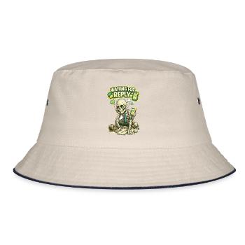 Waiting for Reply Funny Skeleton Phone Shirt - Bucket Hat - ecru/navy - Front