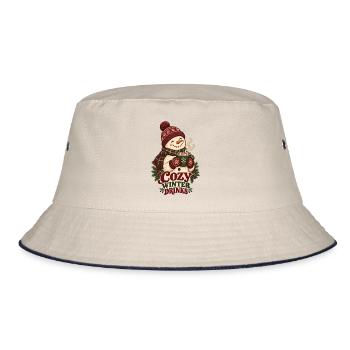 Cozy Winter Drinks Schneemann - Bucket Hat - Natur/Navy - Vorne