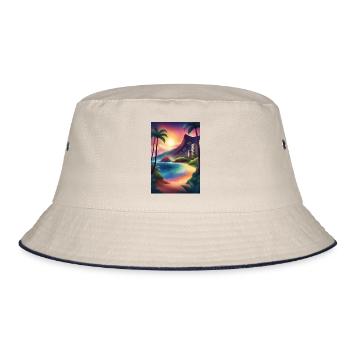 Beautiful sunset at a Miami beach - Bucket Hat - ecru/navy - Front