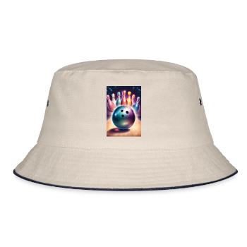 Bowlingkugel und hübsche bunte Anstecknadeln - Bucket Hat - Natur/Navy - Vorne