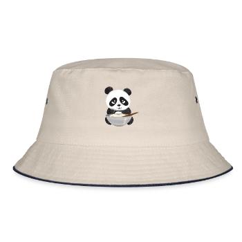 Panda with chopsticks and rice, Asian - Bucket Hat - ecru/navy - Front