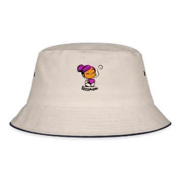 Tassmine relaxes with a cup of tea or coffee - Bucket Hat - ecru/navy - Front