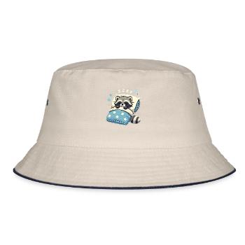 Raccoon Sleeping In Bed At Night Time - Bucket Hat - Natur/Navy - Vorne