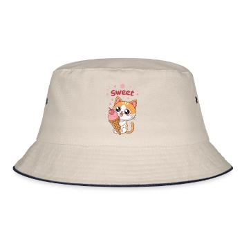 Kawaii Sweet Glazed Kitten - Bucket Hat - ecru/navy - Front