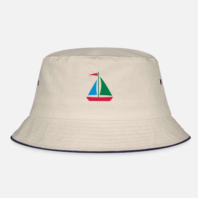sailboat_2_3clr - Bucket Hat - ecru/navy