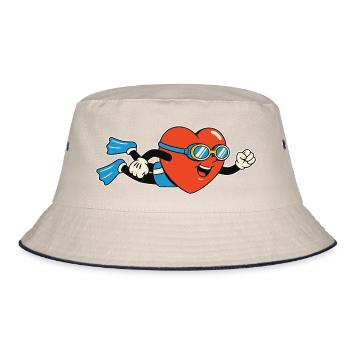 Heart diver with fins and diving goggles - Bucket Hat - ecru/navy - Front